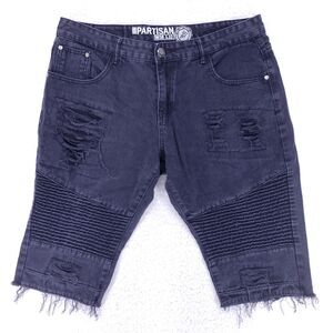 Partisan Jean Shorts Denim Cotton Mens SZ 38 Black Straight VTG Baggy 90s Y2K